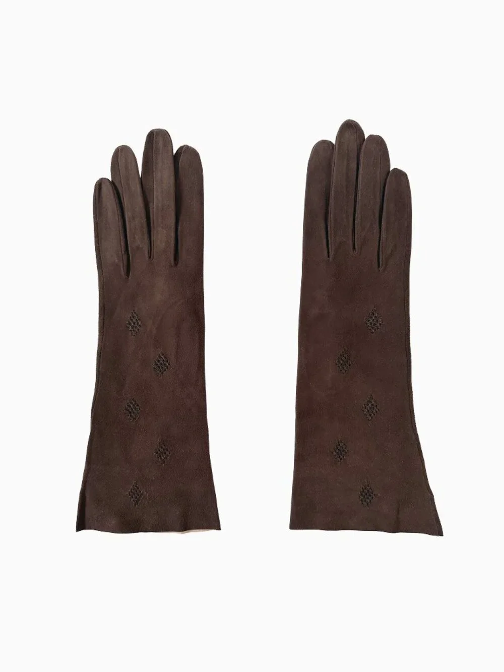 Vtg Le Gant Trefousse Brown Suede Kidskin Leather Gloves 7 Embroidered France